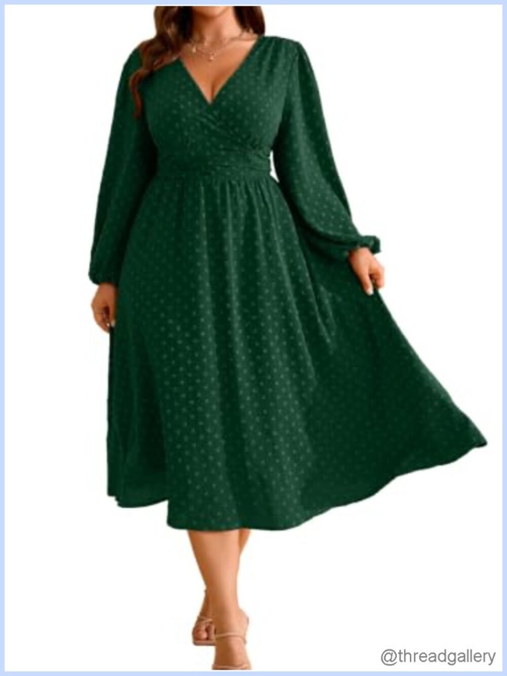 Plus Size Swiss Dot Maxi Dress V-Neck Long Sleeve Wedding Guest